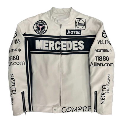 Giacca in Pelle Racing Mercedes-Benz Bianca – Stile F1