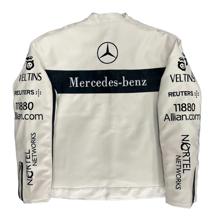 Giacca in Pelle Racing Mercedes-Benz Bianca – Stile F1